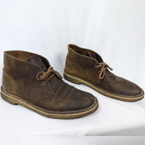 Clarks 8 Originals Desert Chukka Boots Brown Leather Beeswax Lace Up Dress Shoes - Picture 5 of 12